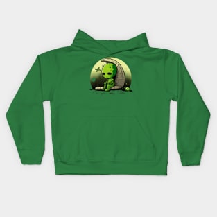 Sad alien sitting and thinking Kids Hoodie